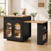 STILVORA Extendable Kitchen Island with LED Lighting in Black