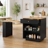 STILVORA Kitchen Island with Extendable Table & Storage in Black