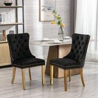 HomeTouch Set of 2 Velvet Dining Chairs with Gold Steel Legs in Black | Size: 2 Pack