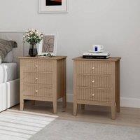 Melody Maison Pair Of 3 Drawer Bedside Tables - Hales Pale Wood Range in Light Brown