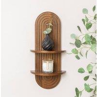 Melody Maison Arched Two Tier Dark Mango Wood Fluted Wall Shelf - 30cm X 60cm in Brown | Size: 30 cm X 60 cm