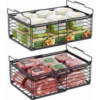 Blylund 2 Pack Adjustable Stackable Chest Freezer Organiser Basket Storage Box in Black