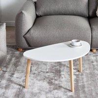 Wyld and Coco Small Coffee Table White Laminated Wood Top Pine Wood Legs Irregular