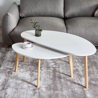 Wyld and Coco Small White MDF Coffee Tables Set of 2 with Pine Legs