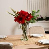 Scottish Everlastings Ltd 50cm Amaryllis Christmas Arrangement in Red