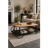 IH Design Launceston Mango Wood Coffee Table with Metal Wheels in Brown