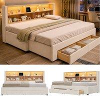 BTM 3FT Pull-Out Velvet Guest Bed LED Storage 90x190 Beige | Size: Single