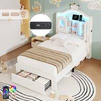 BTM 3FT Velvet Bed LED Storage Headboard USB Beige | Size: Single