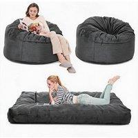 London Boutique 2-in-1 Bean Bag Chair Convertible Floor Sofa Bed w/ Removable Cover in Dark Grey
