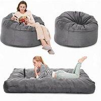London Boutique 2-in-1 Convertible Bean Bag Chair Memory Foam Sofa Bed Guest Mattress in Light Grey