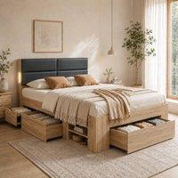 BTM 4FT6 Storage Bed Three Drawers LED Reading Light Oak in Natural | Size: Double