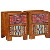 Berkfield Home Bedside Cabinet 2 pcs 35x35x45 cm Solid Wood Acacia in Brown | Size: 35 x 35 x 45 cm