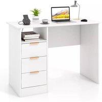 Costway Home Office Desk w/ Power Outlet Modern Computer Desk 3 Drawers Writing Table in White