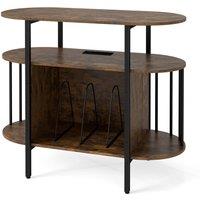 Gymax Large Record Player Stand, Turntable Stand w/LED Lights in Brown