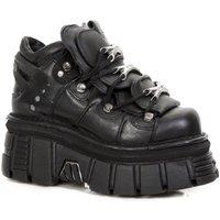 New Rock 106-S29 Tower Shoes Metallic Leather Biker Punk Gothic Boots in Black | Size: 11