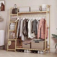 EONLION Wooden Bamboo Single Rod Clothes Rail in Light Oak | Size: 500mm