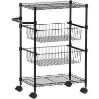 KORVIXA 4 Tier Storage Trolley Cart on Wheels in Black | Size: 100 cm