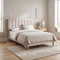 EONLION Double Bed Frame 140x190cm with Adjustable Headboard in Beige