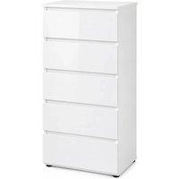 PAWNORA White 5 Chest of High Gloss Drawer