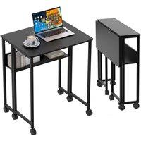 KORVIXA Folding Desk with Storage Shelf Rolling Desk in Black | Size: 100 cm x 100 cm