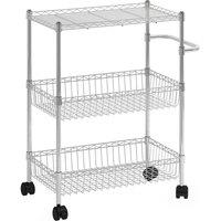 KORVIXA 3 Tier Kitchen Trolley Cart Rolling in Silver | Size: 100 cm x 100 cm