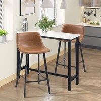 EONLION Set of 2 Faux Leather Bar Stools on Industrial Style in Brown | Size: 100 cm
