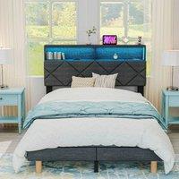EONLION UPHOLSTERED BED FRAME DOUBLE WITH DIMMABLE RGB in Grey