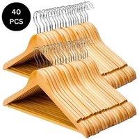 EONLION 40 X Wooden Coat Hangers Suit Garment Clothes in Brown | Size: 100 cm