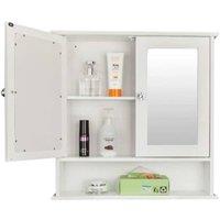 PAWNORA 2 Door Mirrored Wall Cabinet Bathroom Storage MDF Vanity Unit in White