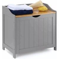 PAWNORA Grey Wooden Laundry Basket Storage Chest Bathroom Organiser