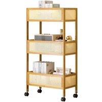 KORVIXA 3-Tier Mobile Trolley Storage Rack in Natural | Size: 100 cm x 100 cm