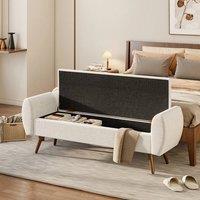 EONLION 151cm Linen Ottoman Storage Box Pouffe Seat Stool in Beige | Size: 100 cm