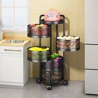 EONLION 6 Tier Kitchen Rotating Storage Trolley Cart in Black | Size: 100 cm