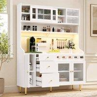 STILVORA Tall Cabinet with LED & Sliding Glass Doors in White