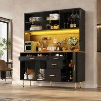 STILVORA Tall Cabinet with LED Lighting & Sliding Glass Door in Black