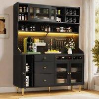 STILVORA Tall Cabinet with LED & Sliding Glass Doors, Black
