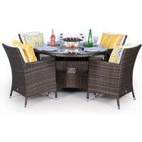 Thats Furniture Savannah Fire Pit 4 Seater Round Rattan Dining Set in Brown