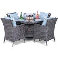 Thats Furniture Savannah Fire Pit 4 Seater Round Rattan Dining Set in Grey