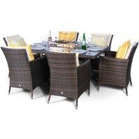 Thats Furniture Savannah Fire Pit 6 Seater Rectangle Rattan Dining Set in Brown