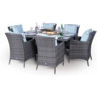 Thats Furniture Savannah Fire Pit 6 Seater Rectangle Rattan Dining Set in Grey