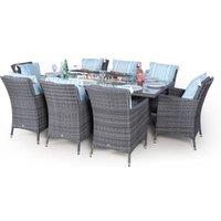 Thats Furniture Savannah Fire Pit 8 Seater Rectangle Rattan Dining Set in Grey