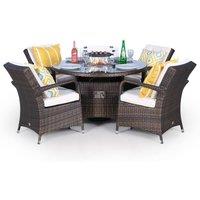 Thats Furniture Arizona Fire Pit 4 Seater Round Rattan Dining Set in Brown