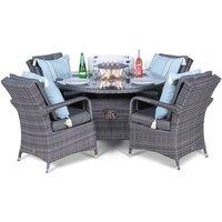 Thats Furniture Arizona Fire Pit 4 Seater Round Rattan Dining Set in Grey