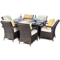 Thats Furniture Arizona Fire Pit 6 Seater Rectangle Rattan Dining Set in Brown