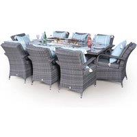 Thats Furniture Arizona Fire Pit 8 Seater Rectangle Rattan Dining Set in Grey