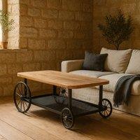 Wyld Haus Shanghai Oak Top Coffee Table with Matte Black Frame in Brown