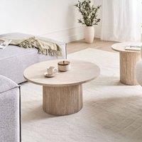 Wyld and Coco Beige Round Coffee Table - 80 cm MDF Top Stone-Like Fluted Base