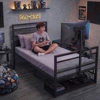 Levede Single Bed Frame, Gaming Bed, TV Bed, 360 Rotating Mount, Metal, Black