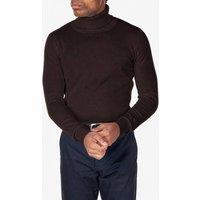 XPOSED Men's 100% Cotton Fine Knit Roll Neck Jumper in Dark Brown | Size: 2XL