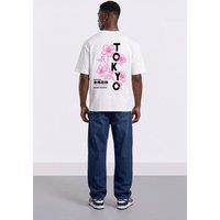 LONDON ATTITUDE Men's Tokyo City in Bloom Oversized Heavyweight Printed T-Shirt in White | Size: 3XL